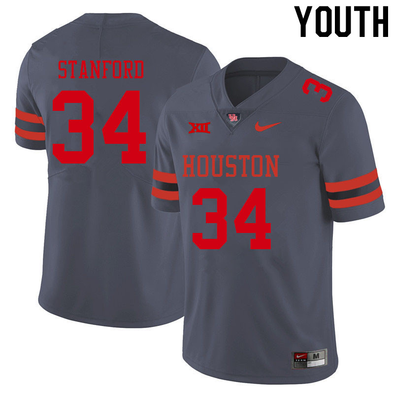 Youth #34 Jalyn Stanford Houston Cougars College Big 12 Conference Football Jerseys Sale-Gray